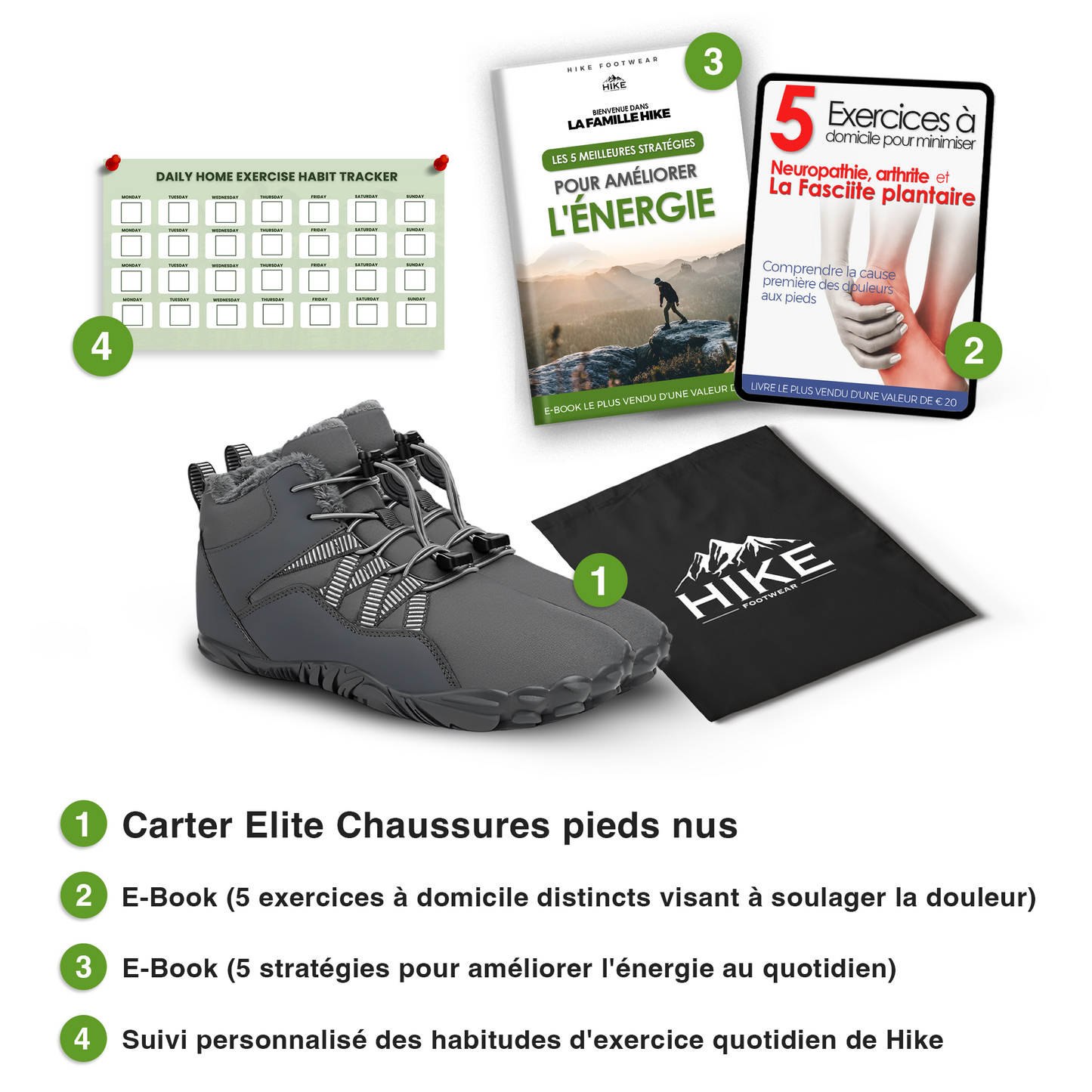 Carter Elite - Chaussure pieds nus antidérapante et universelle pour l'hiver