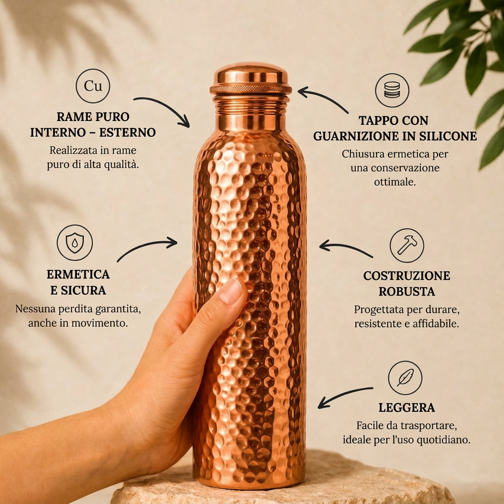 Borraccia in Rame – Nuresty™ | Acqua Purificata Naturalmente, Senza Plastica