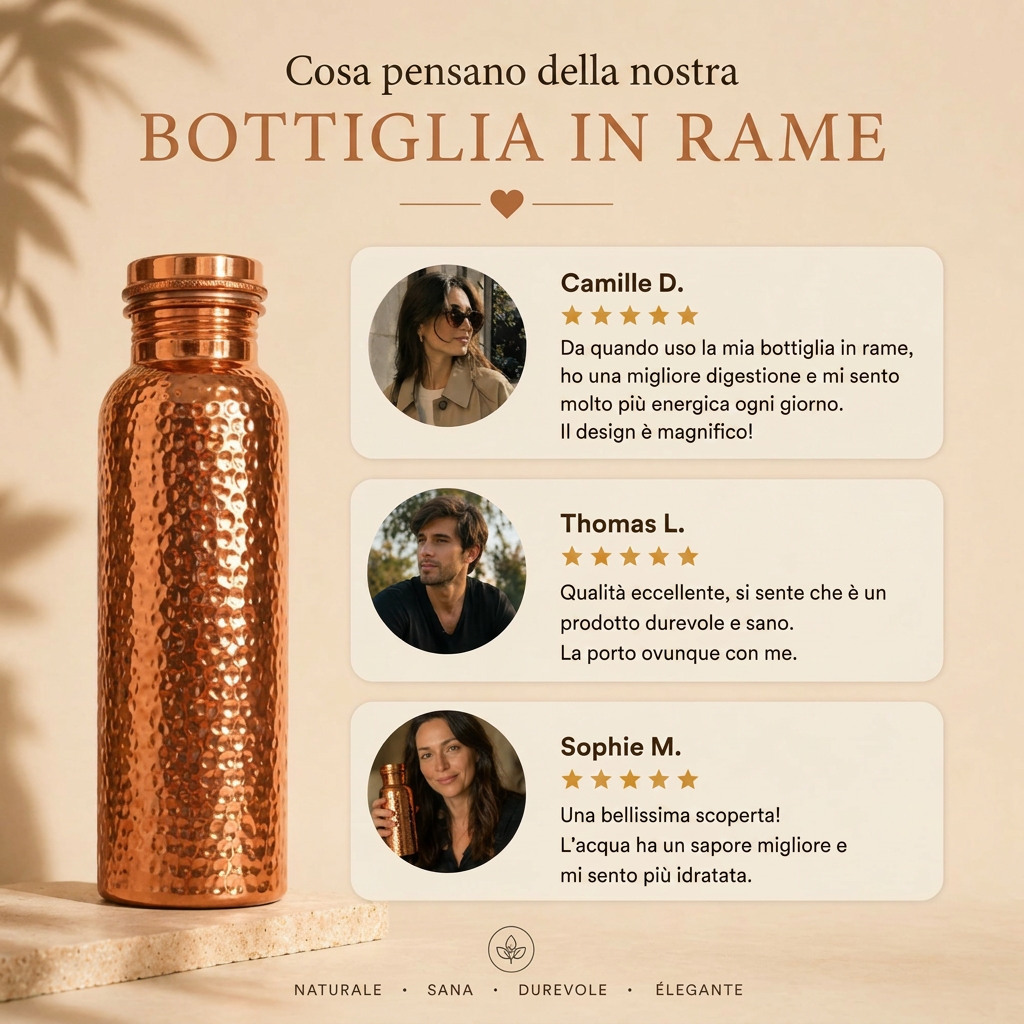 Borraccia in Rame – Nuresty™ | Acqua Purificata Naturalmente, Senza Plastica