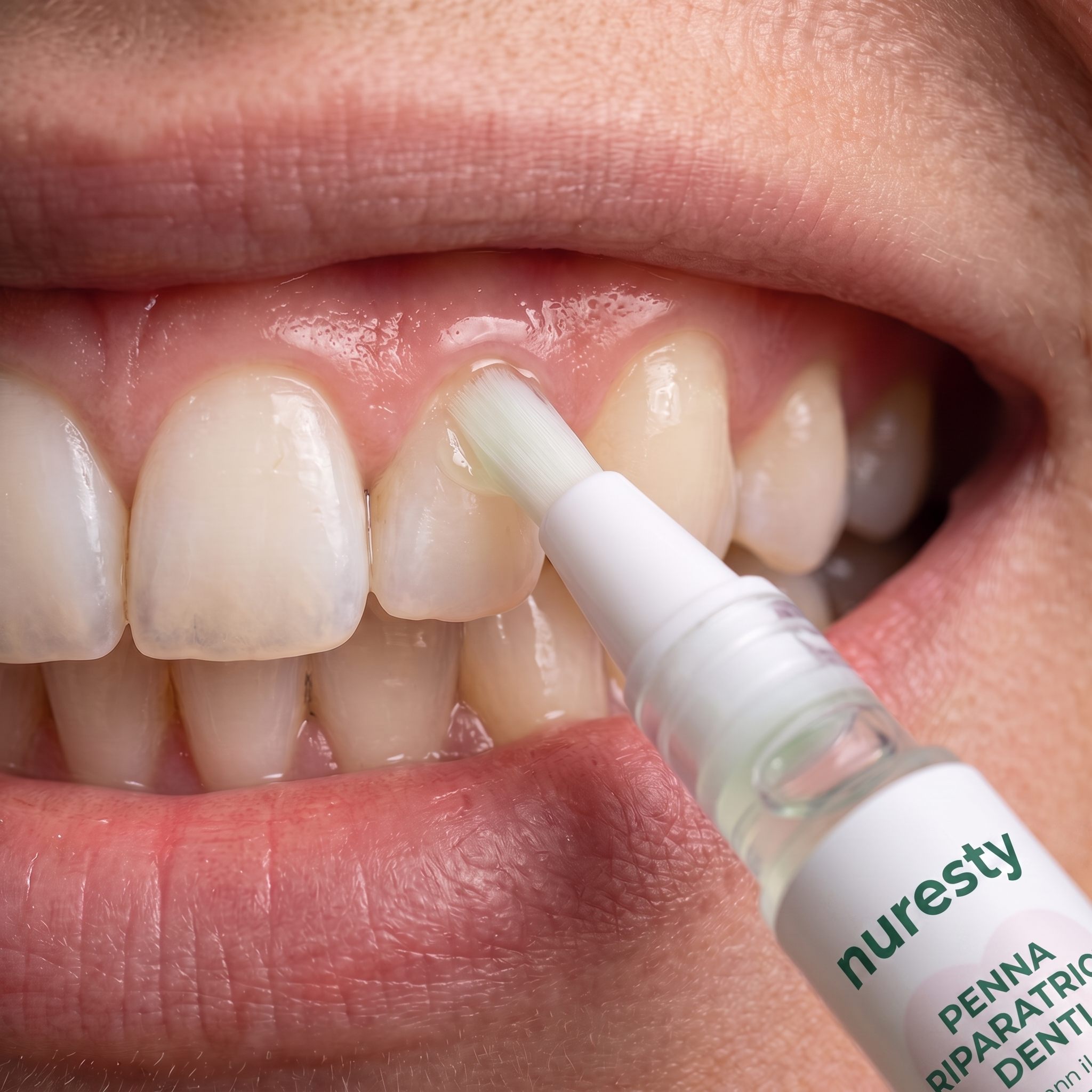 Applicazione del gel Nuresty sulle gengive